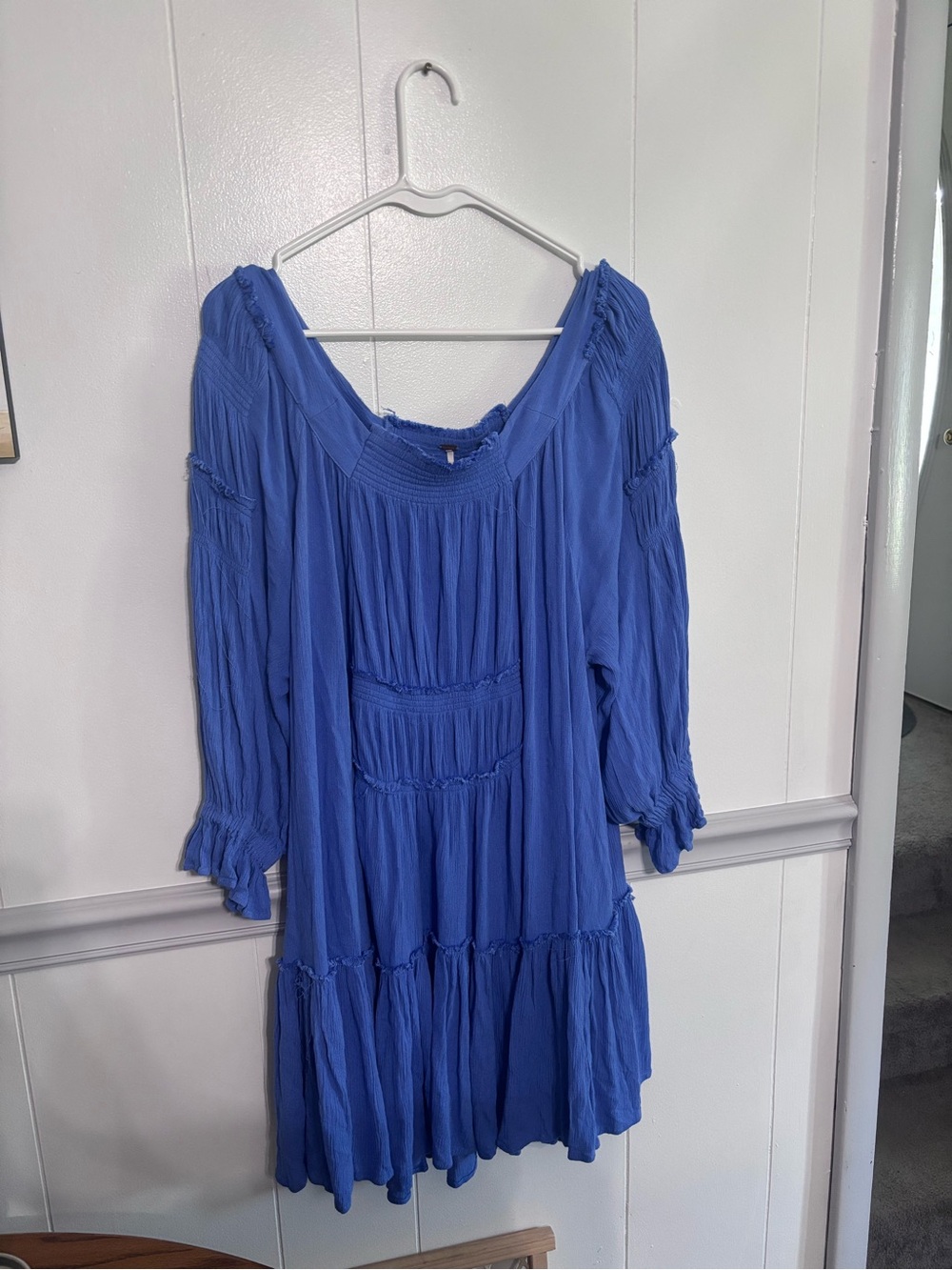 Free People Royal Blue Long Sleeve Tiered Boho Dress